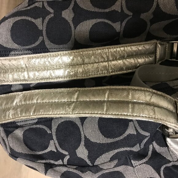 Coach Signature Denim & Silver Stripe Poppy Backpack F19691 Bookbag - Picture 10 of 10